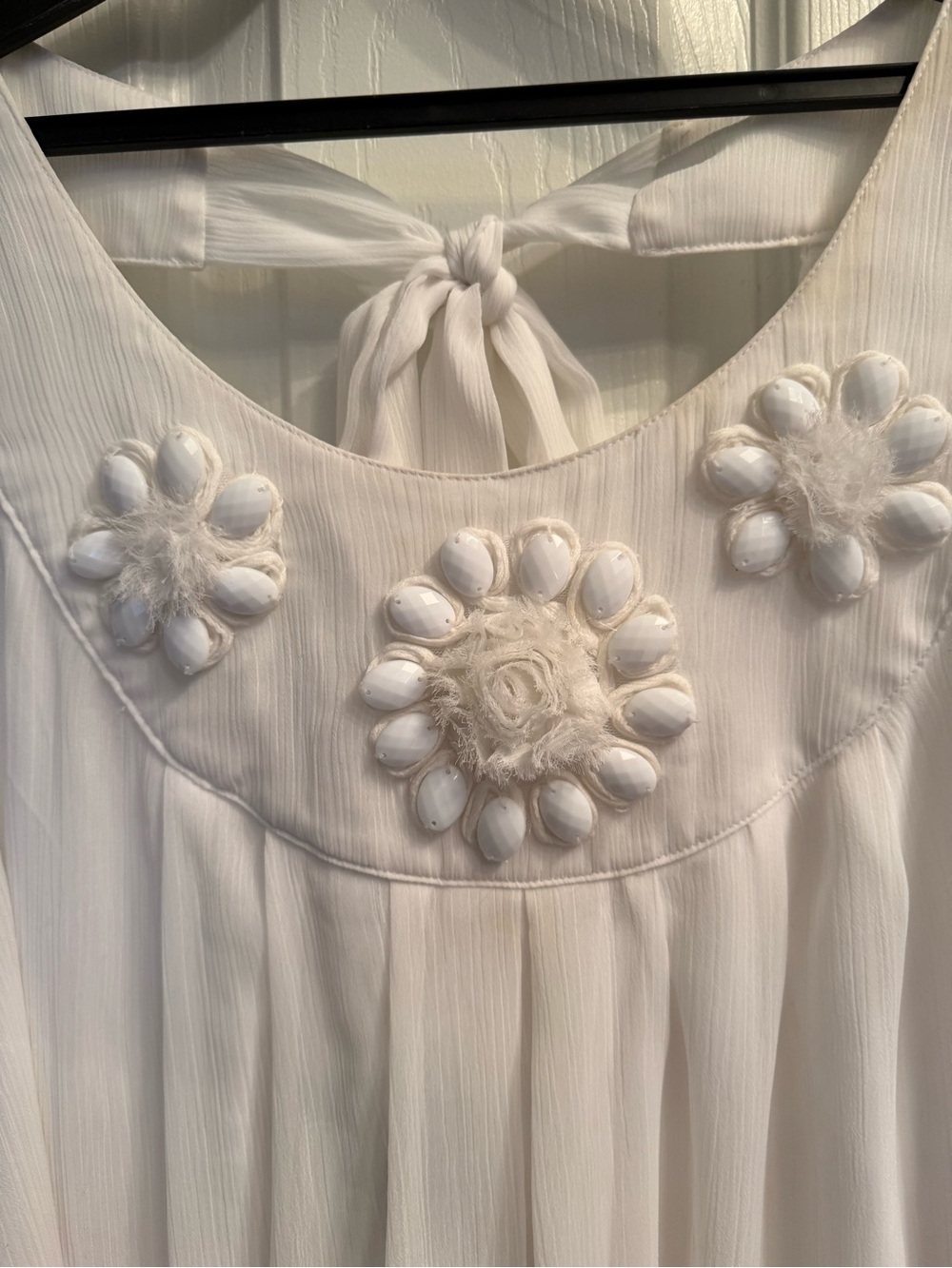White Floral Appliqué Halter Dressy Blouse